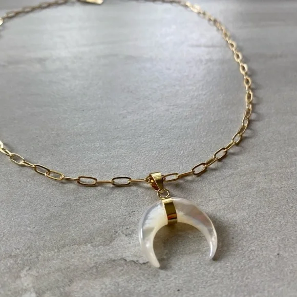 ❗️Last One❗️Mother of Pearl Double Horn Gold Necklace - Picture 12 of 12